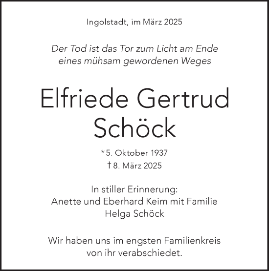 Traueranzeige von Elfriede Gertrud Schöck von Alb-Bote/Metzinger-Uracher Volksblatt