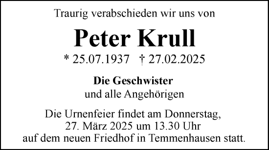 Traueranzeige von Peter Krull von SÜDWEST PRESSE Ausgabe Ulm/Neu-Ulm