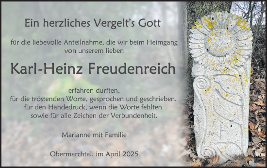 Traueranzeige von Karl-Heinz Freudenreich von Ehinger Tagblatt