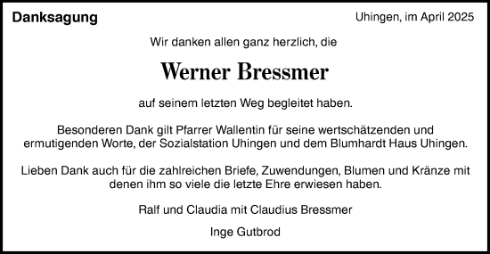 Traueranzeige von Werner Bressmer von NWZ Neue Württembergische Zeitung
