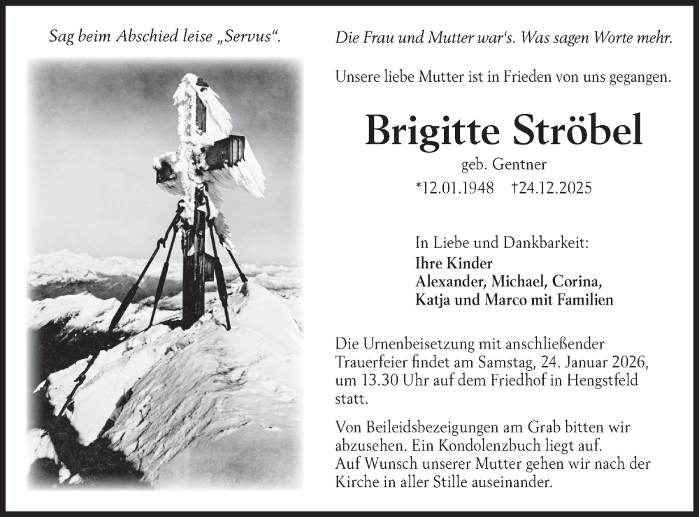  Traueranzeige für Brigitte Ströbel vom 19.01.2026 aus Hohenloher Tagblatt