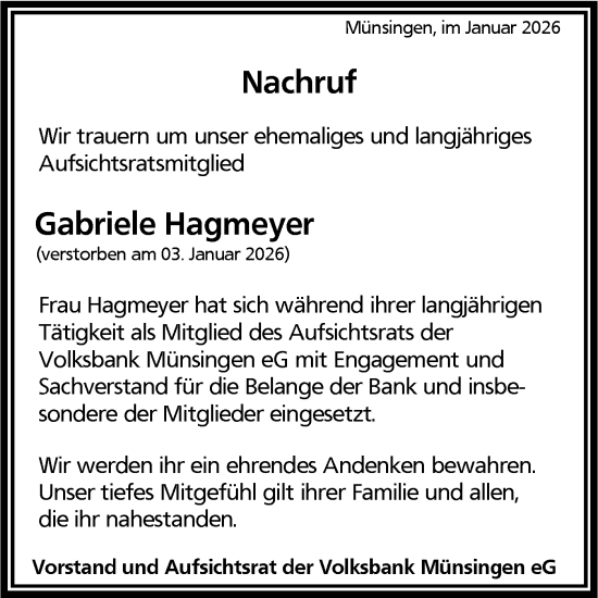 Traueranzeige von Gabriele Hagmeyer von Alb-Bote/Metzinger-Uracher Volksblatt