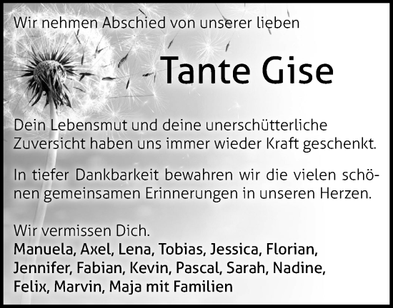Traueranzeige von Gise  von Haller Tagblatt