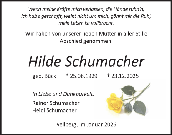 Traueranzeige von Hilde Schumacher von Haller Tagblatt
