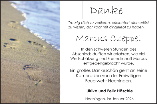 Traueranzeige von Marcus Czeppel von SÜDWEST PRESSE Zollernalbkreis/Hohenzollerische Zeitung