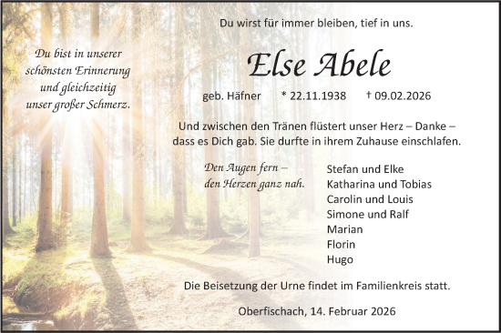 Traueranzeige von Else Abele von Haller Tagblatt