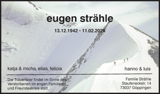 Traueranzeige von Eugen Strähle von NWZ Neue Württembergische Zeitung