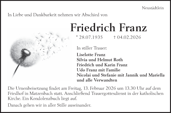 Traueranzeige von Friedrich Franz von Hohenloher Tagblatt