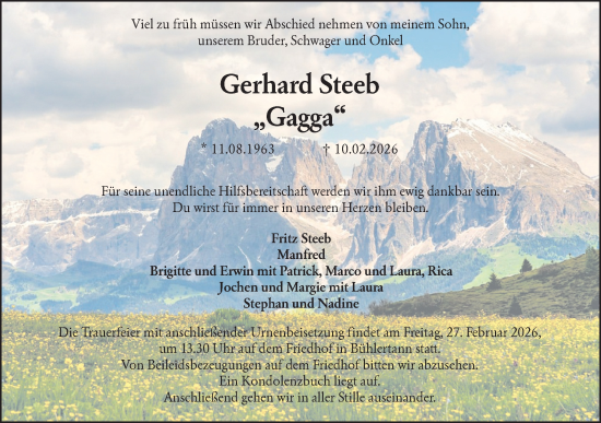 Traueranzeige von Gerhard Steeb von Haller Tagblatt