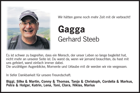Traueranzeige von Gerhard Steeb von Haller Tagblatt