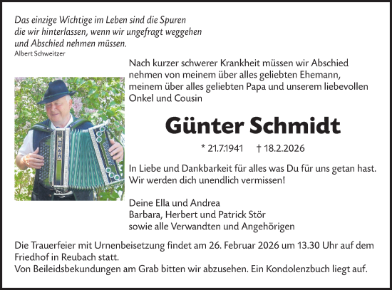 Traueranzeige von Günter Schmidt von Hohenloher Tagblatt