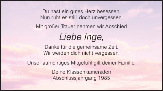 Traueranzeige von Inge  von Rundschau Gaildorf