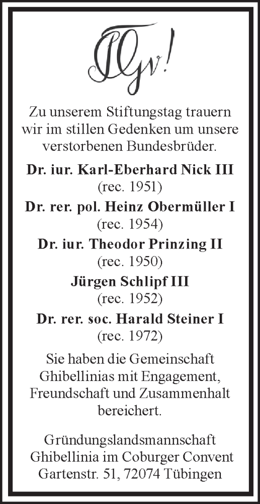 Traueranzeige von In Gedenken  von Schwäbische Tagblatt