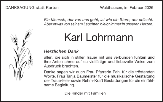 Traueranzeige von Karl Lohrmann von Geislinger Zeitung