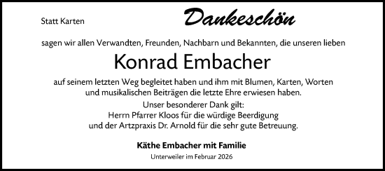 Traueranzeige von Konrad Embacher von SÜDWEST PRESSE Ausgabe Ulm/Neu-Ulm/Ehingen