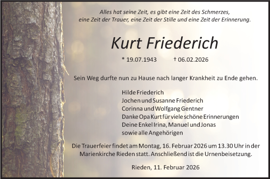 Traueranzeige von Kurt Friederich von Haller Tagblatt