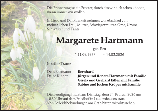 Traueranzeige von Margarete Hartmann von Hohenloher Tagblatt