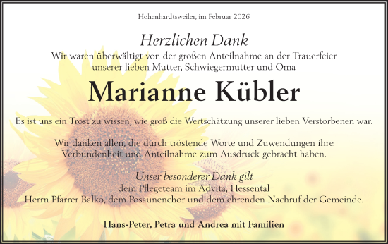 Traueranzeige von Marianne Kübler von Rundschau Gaildorf