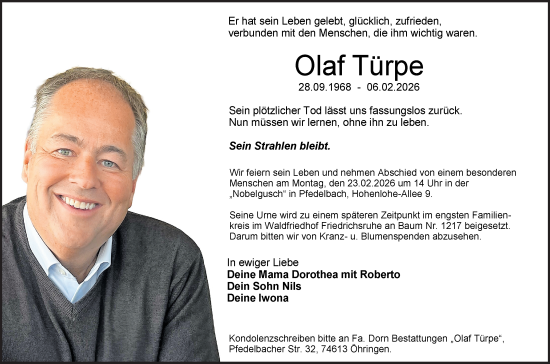 Traueranzeige von Olaf Türpe von Haller Tagblatt/Hohenloher Tagblatt