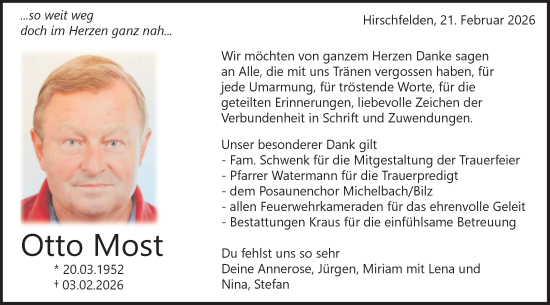 Traueranzeige von Otto Most von Haller Tagblatt