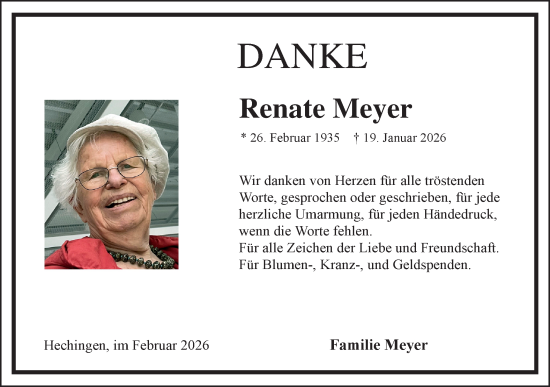 Traueranzeige von Renate Meyer von SÜDWEST PRESSE Zollernalbkreis