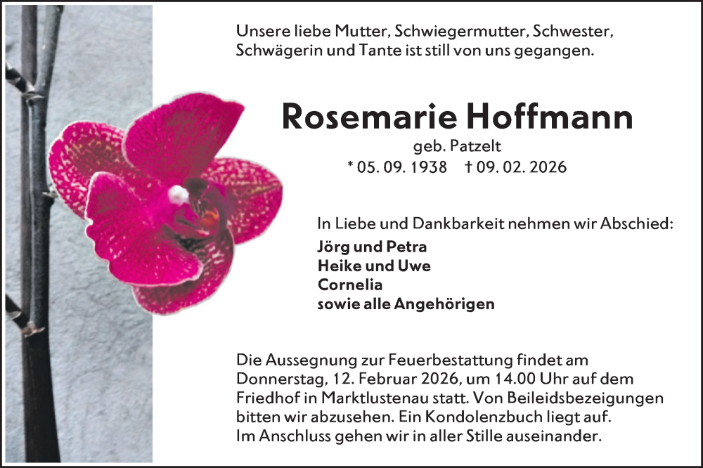  Traueranzeige für Rosemarie Hoffmann vom 11.02.2026 aus Hohenloher Tagblatt