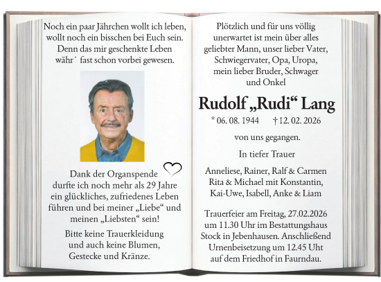 Traueranzeige von Rudolf Lang von NWZ Neue Württembergische Zeitung