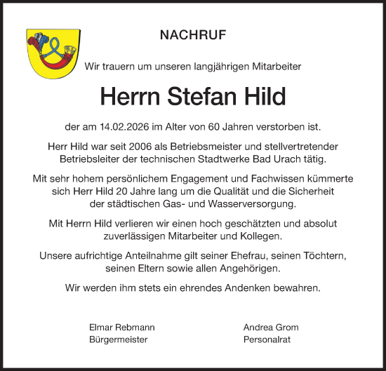 Traueranzeige von Stefan Hild von Alb-Bote/Metzinger-Uracher Volksblatt