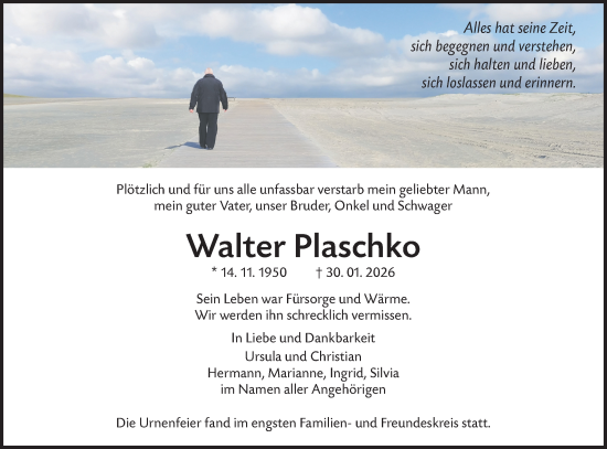 Traueranzeige von Walter Plaschko von SÜDWEST PRESSE Ausgabe Ulm/Neu-Ulm/Ehingen