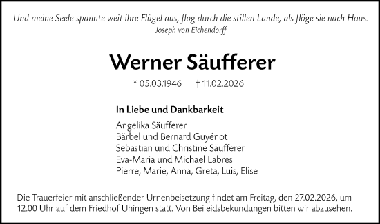Traueranzeige von Werner Säufferer von NWZ Neue Württembergische Zeitung